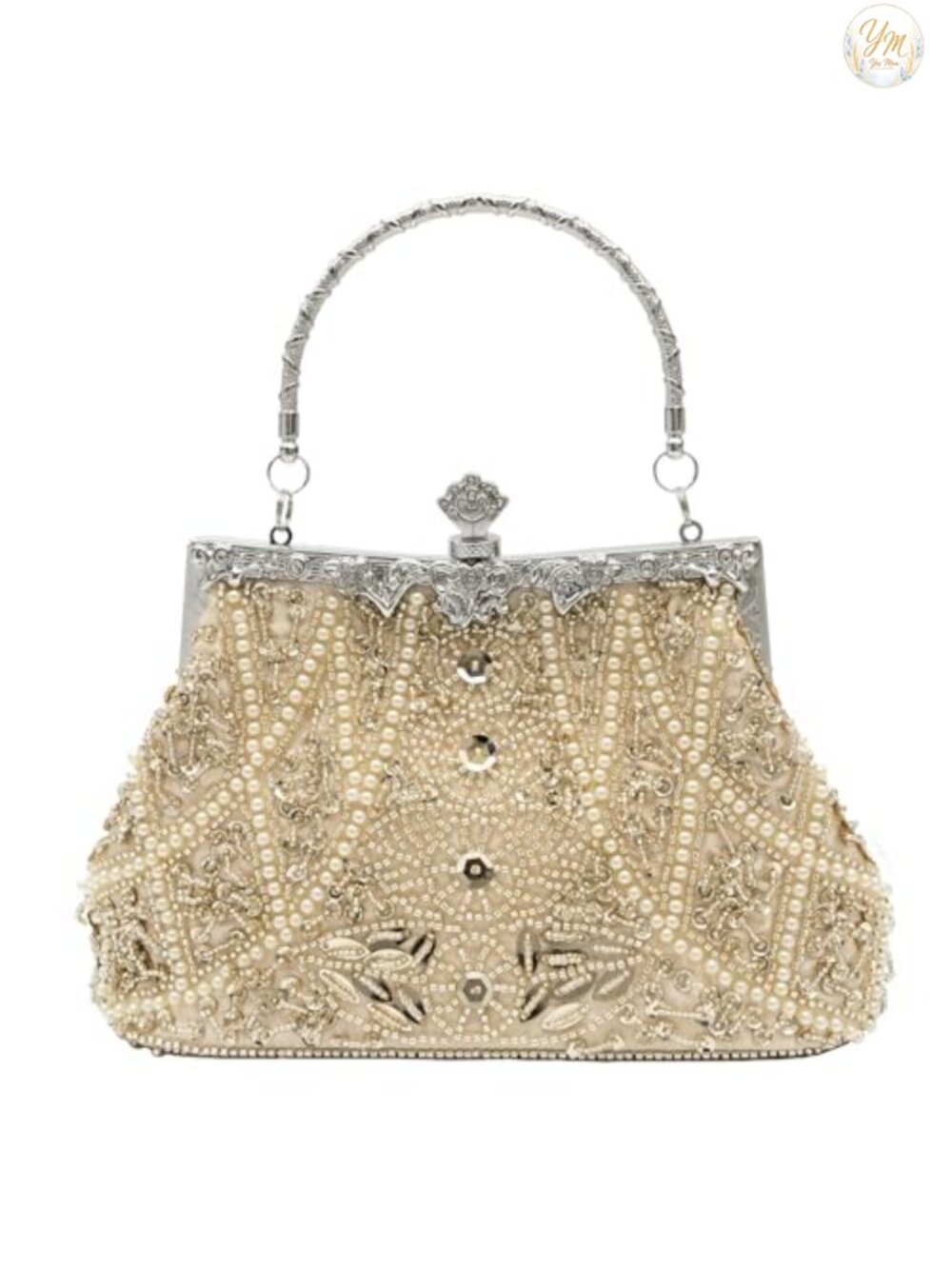 Beaded Sequin Evening Clutch Purse with Detachable Chain Crossbody Bag